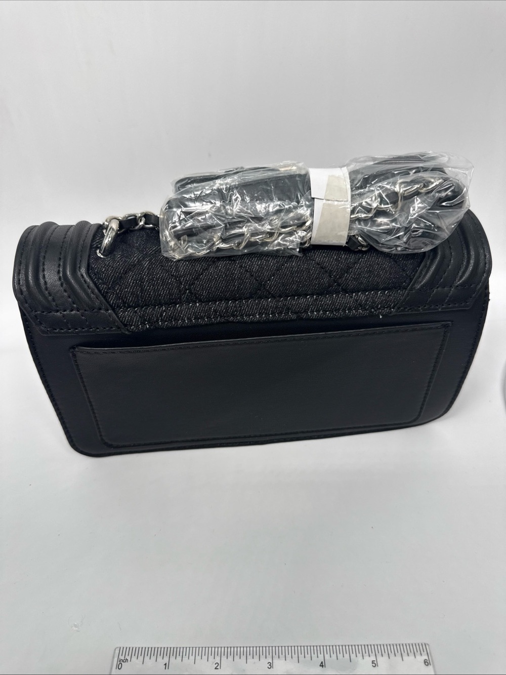 Badgley Mischka Black Quilted black diamond denim Crossbody Bag Silver Hardware - Picture 6 of 16